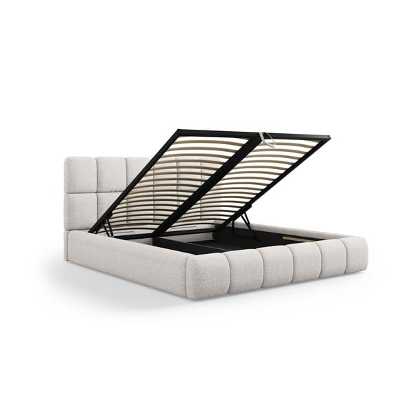 Jasnoszare tapicerowane łóżko dwuosobowe ze schowkiem i stelażem 140x200 cm Bellis – Micadoni Home-image-2