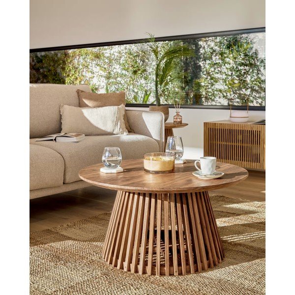 Stolik z drewna tekowego Kave Home Irune, ⌀ 80 cm-image-1