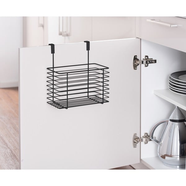 Czarny metalowy koszyk wiszący na drzwiczki kuchenne Wenko Slim, wys. 25 cm-image-1