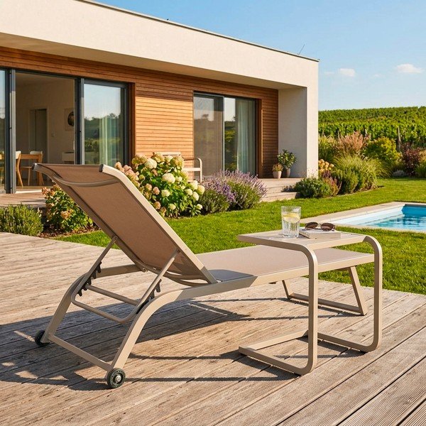 Metalowy leżak ogrodowy w naturalnym kolorze Taylor – Bizzotto-image-4