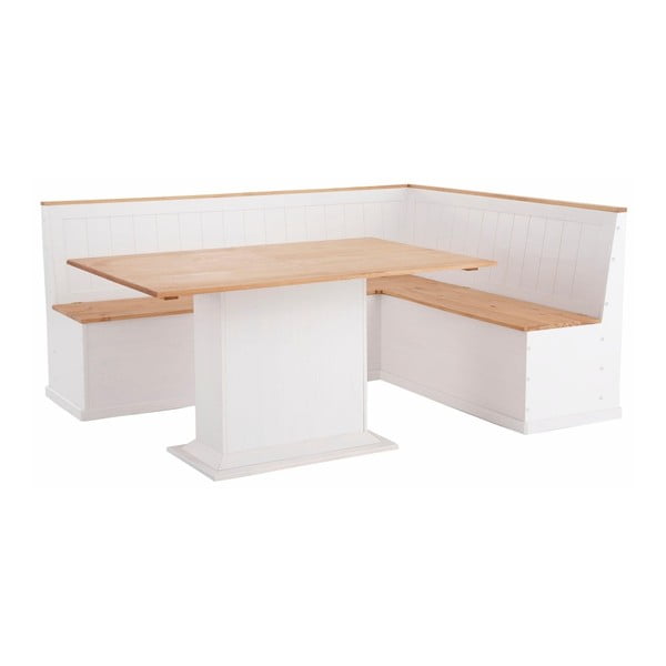 Biały komplet ławki i stołu do jadalni z litego drewna sosnowego Støraa Silas