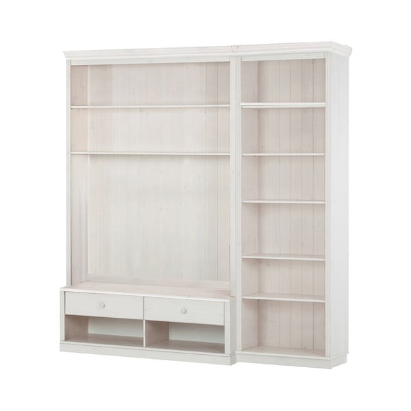 Biały zestaw pod TV z litego drewna sosnowego 214x223 cm Anita – Støraa-image-2