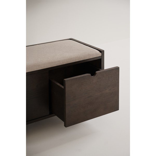 Szafka na buty z litego drewna dębowego z siedziskiem w ciemnym naturalnym kolorze 80x47x41 cm Hillmond – Rowico-image-4