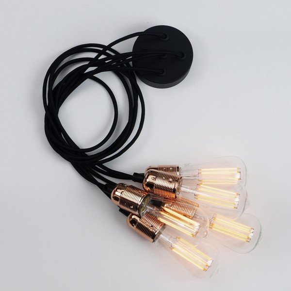 Lampa wisząca z 5 czarnymi kablami i oprawą żarówki w kolorze miedzi Sotto Luce Uno-image-4