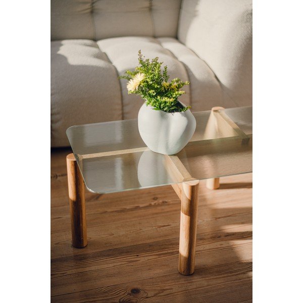 Stolik ze szklanym blatem w naturalnym kolorze 55x105 cm Kob – noo.ma-image-3