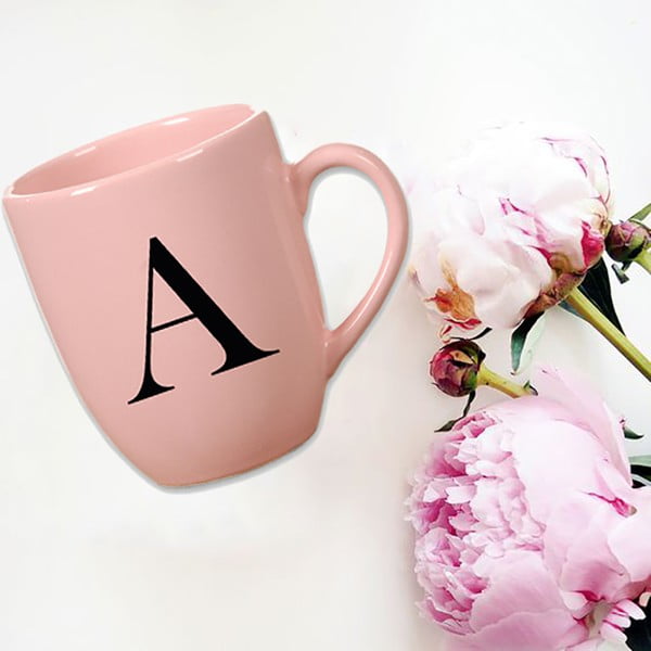 Różowy kubek ceramiczny Vivas Letter A, 330 ml