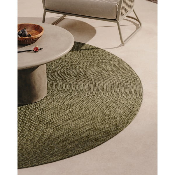 Zielony okrągły dywan odpowiedni na zewnątrz z włókien z recyklingu ø 200 cm Despas – Kave Home-image-1