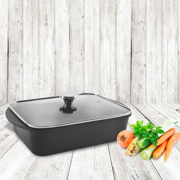 Brytfanna z nieprzywierającego aluminium i szklaną pokrywką Orion Grande, 35x22,5 cm-image-1