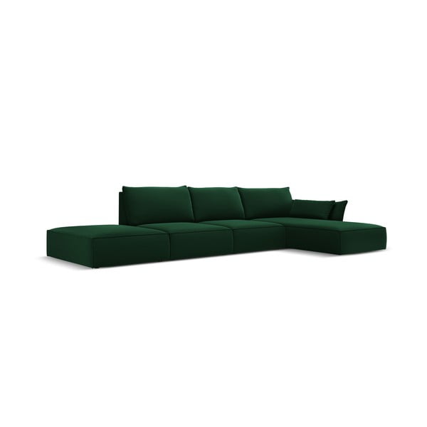 Ciemnozielony aksamitny narożnik (prawostronny/z szezlongiem) Vanda – Mazzini Sofas-image-2