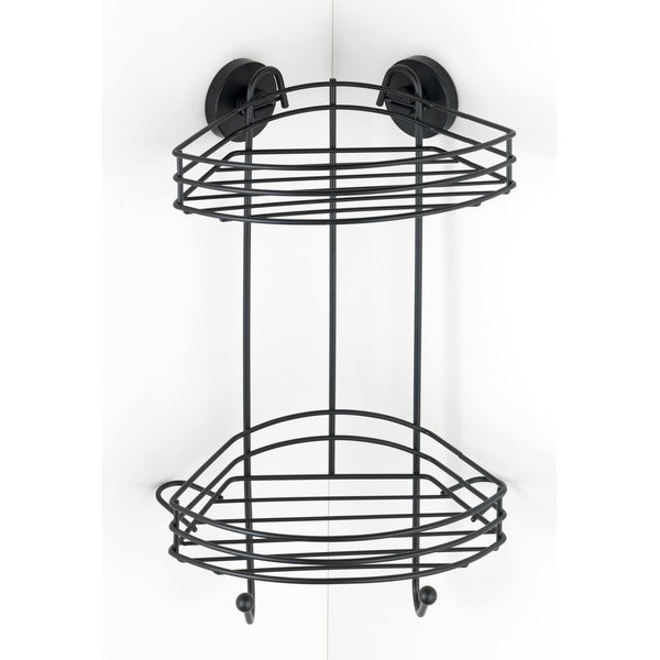 Czarna narożna dwupoziomowa półka łazienkowa Wenko Vacuum-Loc® Pavia, wys. 43 cm-image-1