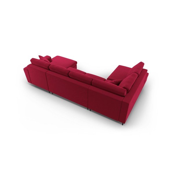 Czerwony aksamitny rozkładany narożnik ze schowkiem (lewostronny/w kształcie litery U) Kyoto – Cosmopolitan Design-image-4