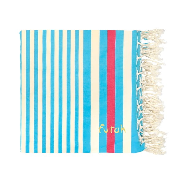 Jasnoniebieski bawełniany ręcznik plażowy Futah Meco, 190x190 cm