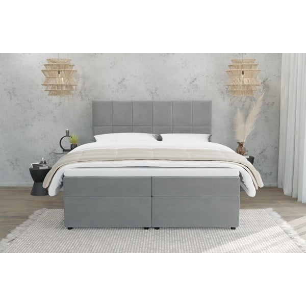Jasnoszare łóżko boxspring ze schowkiem 200x200 cm Flip – Ropez-image-2