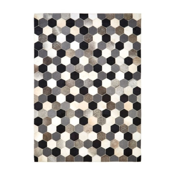 Dywan z detalami skóry i wełny z czarnymi odcieniami Premier Housewares Safira, 170x120 cm