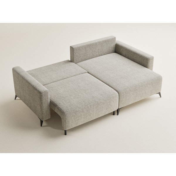 Beżowy rozkładany/ze schowkiem narożnik z tkaniny szenilowej (prawostronny/z szezlongiem) Leon – Maison de Rêve-image-3