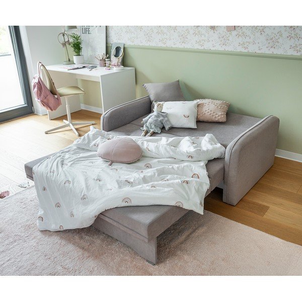 Jasnoszara rozkładana/ze schowkiem sofa z tkaniny szenilowej 155 cm Laine – ELTAP-image-3