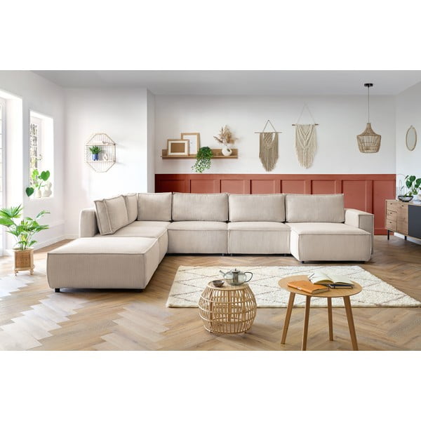 Kremowy sztruksowy narożnik (lewostronny/w kształcie litery U) Nihad modular – Bobochic Paris-image-1