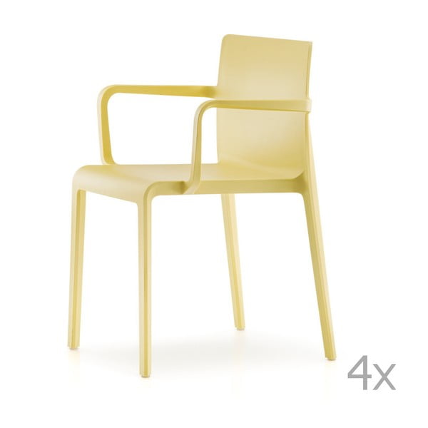 Zestaw 4 żółtych krzeseł z podłokietnikami Pedrali Volt