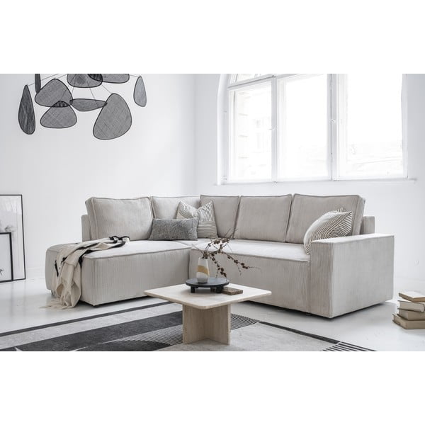 Biały sztruksowy rozkładany narożnik (lewostronny) Brave Dave – Miuform-image-3