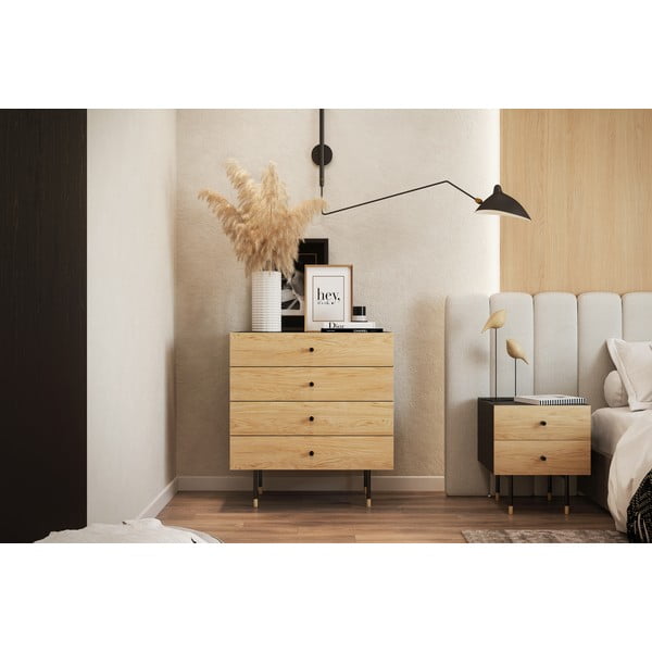 Czarno-naturalna wysoka komoda w dekorze dębu 80x87 cm Jugend – Woodman-image-1