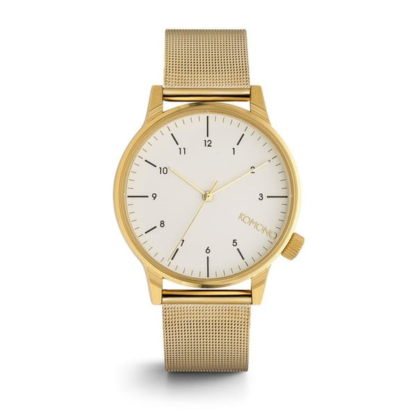 Zegarek męski z metalowym paskiem w kolorze złota i białym cyferblatem Komono Royale