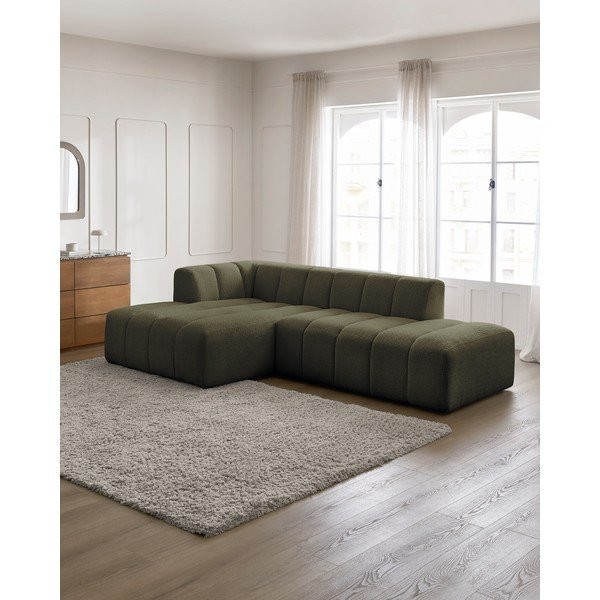 Zielony narożnik z materiału bouclé (lewostronny/z szezlongiem) Annecy – Bobochic Paris-image-1