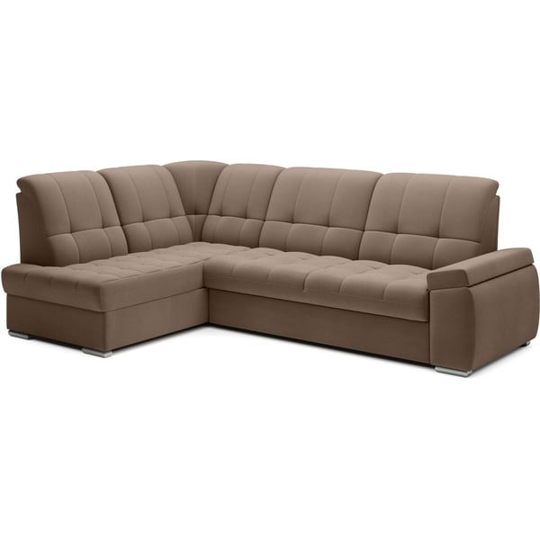 Brązowy aksamitny rozkładany/ze schowkiem narożnik (lewostronny/w kształcie litery L) Sado – ELTAP