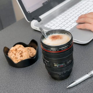 Czarny wielofunkcyjny kubek InnovaGoods Lens, 400 ml