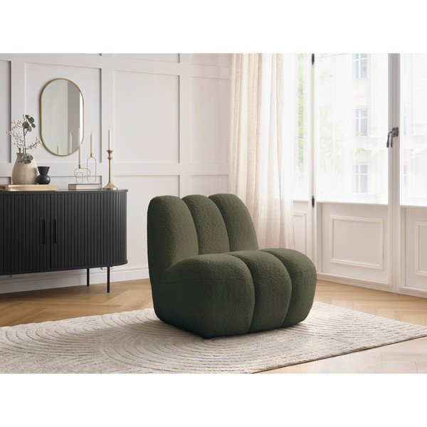 Zielony fotel z materiału bouclé Janissaire – Bobochic Paris-image-1