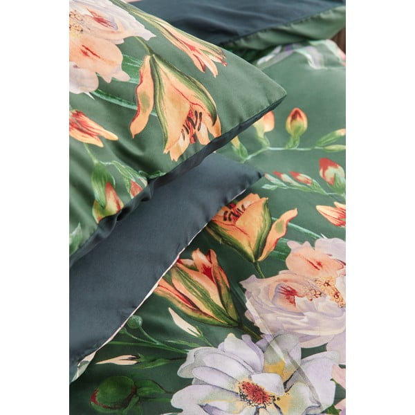 Ciemnozielona pościel dwuosobowa z satyny bawełnianej Bonami Selection Floret, 200x220 cm-image-4
