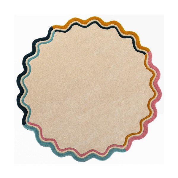 Wełniany okrągły dywan tkany ręcznie w naturalnym kolorze ø 180 cm Leo Scallop – Flair Rugs