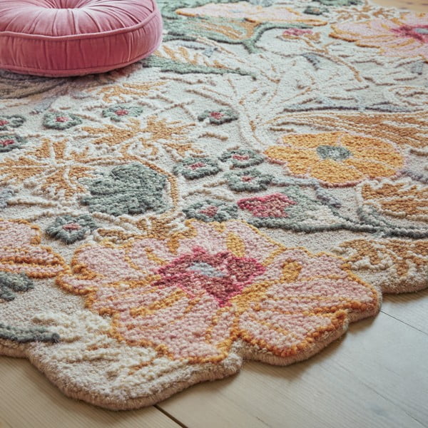 Jasnoróżowy wełniany chodnik tkany ręcznie 60x230 cm Daphne Shaped Floral – Flair Rugs-image-2