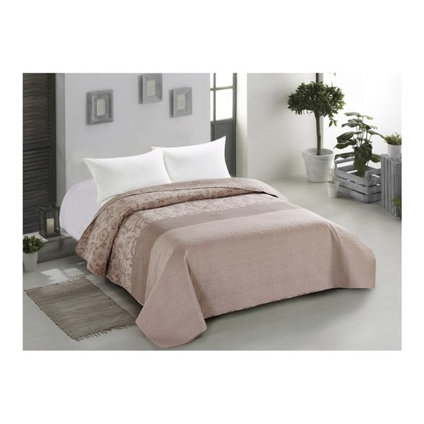 Dwustronna beżowa narzuta dwuosobowa AmeliaHome Ornament, 260x280 cm-image-1