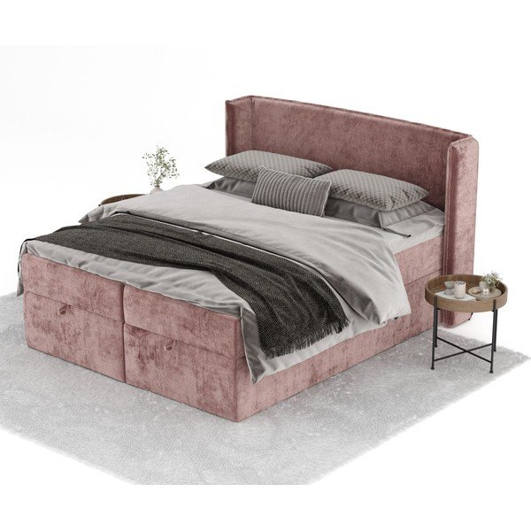 Różowe łóżko boxspring ze schowkiem 180x200 cm Passion – Maison de Rêve-image-2