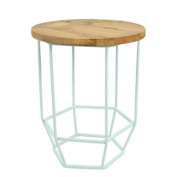 Jasnozielony stolik z drewnianym blatem HF Living Hexa Mint mini