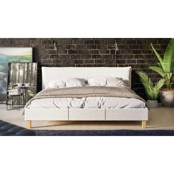 Kremowe tapicerowane łóżko dwuosobowe ze stelażem 180x200 cm Tina – Ropez-image-1
