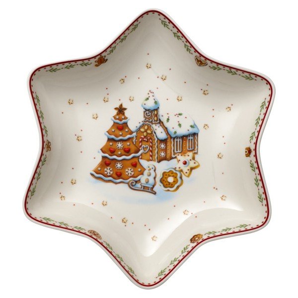 Czerwono-biała porcelanowa miska do serwowania w kształcie gwiazdy Villeroy & Boch Gingerbread Village, 24,5x24,5 cm-image-3