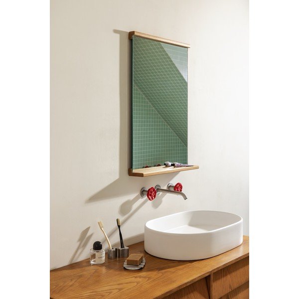 Lustro z półką z drewnianą ramą ścienne 50x75 cm Lun – noo.ma-image-1