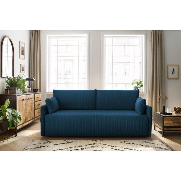 Ciemnoniebieska sztruksowa rozkładana sofa 211 cm Marcel – Bobochic Paris-image-1