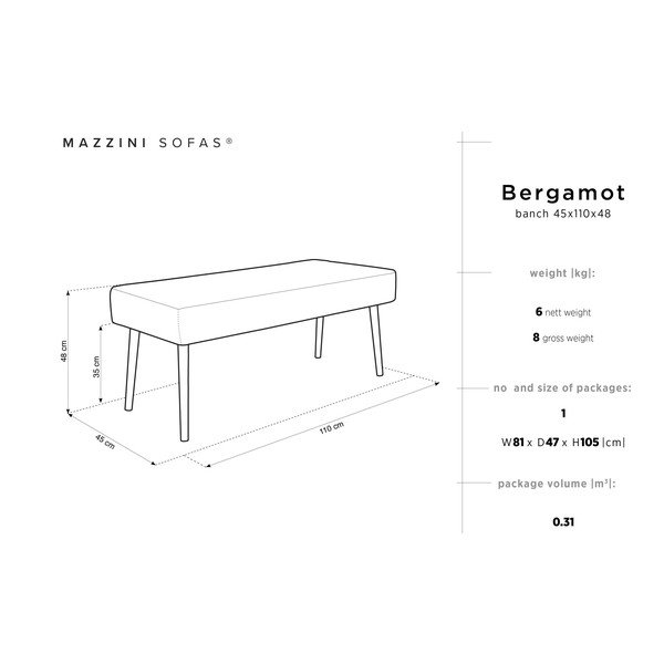 Brązowa ławka Mazzini Sofas Bergamot-image-2