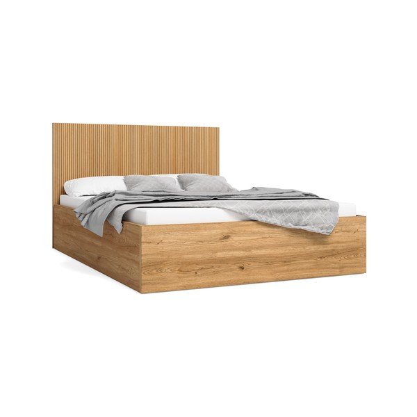 Łóżko dwuosobowe w dekorze dębu ze schowkiem 140x190 cm Rayana – Marckeric