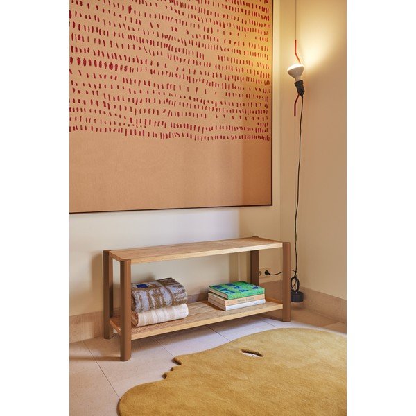 Ceglasty/w jasnym naturalnym kolorze regał w dekorze dębu 126x59x43 cm Bona – Teulat-image-1