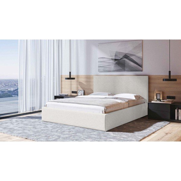 Beżowe tapicerowane łóżko dwuosobowe ze stelażem i schowkiem 140x200 cm Bufo – MESONICA-image-1