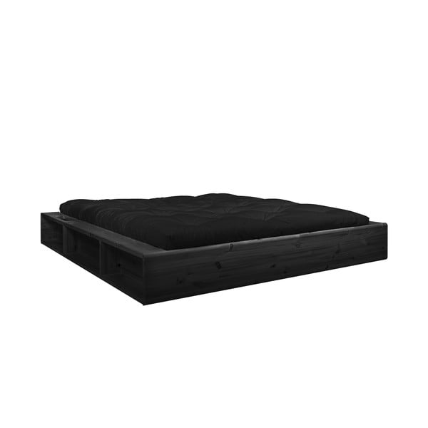 Czarne łóżko dwuosobowe z litego drewna ze schowkiem i czarnym futonem Double Latex Karup Design Ziggy, 180x200 cm