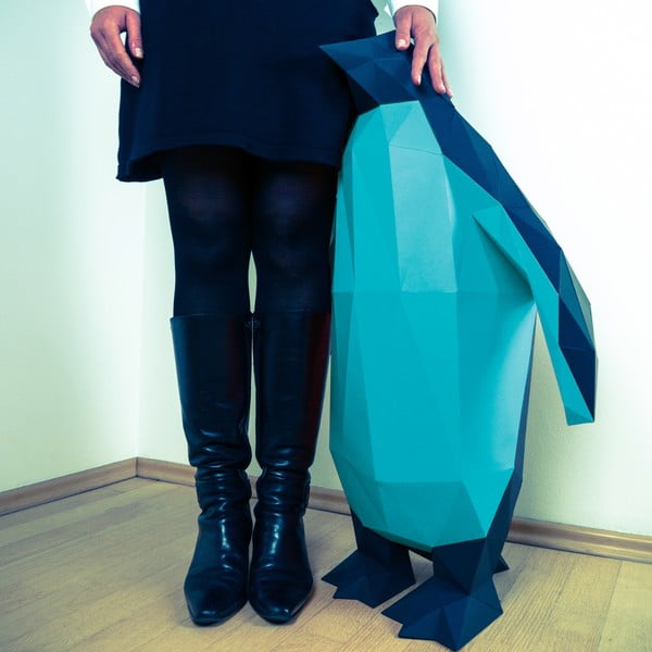 Papierowa rzeźba Pingwin XL, czarno-niebieska