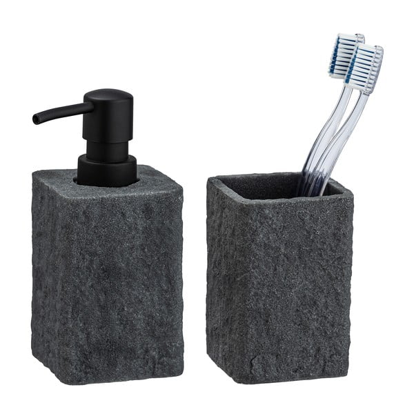 Antracytowy zestaw akcesoriów łazienkowych z żywicy polimerowej Villata – Wenko