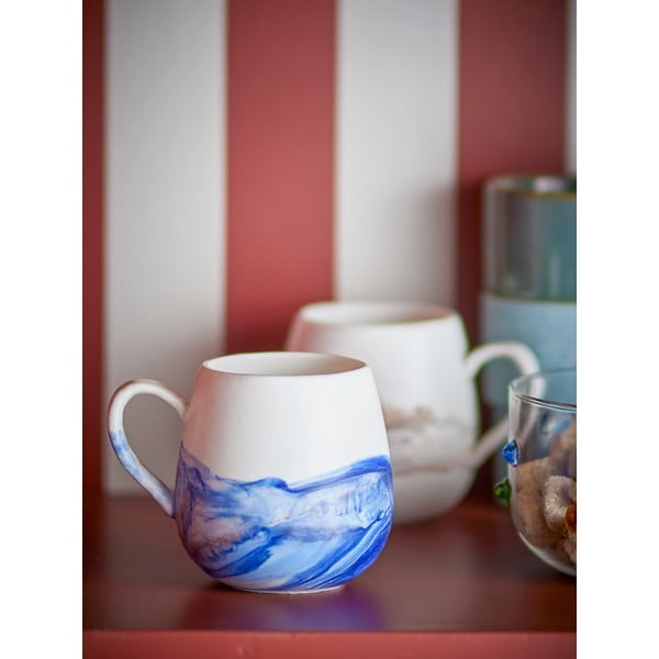 Biało-niebieskie kamionkowe filiżanki zestaw 4 szt. 250 ml Lyre – Bloomingville-image-2