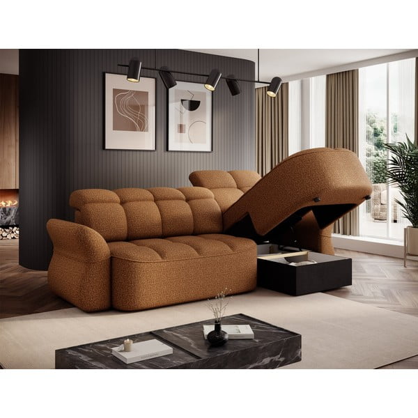Żółty/brązowy aksamitny rozkładany/ze schowkiem narożnik (prawostronny/z szezlongiem) Beneth – ELTAP-image-4