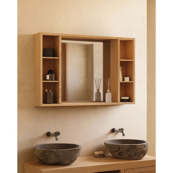 Wisząca szafka łazienkowa z litego drewna tekowego z lustrem 100x65 cm Parana – Kave Home-image-3