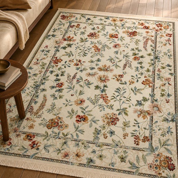 Kremowy dywan z wiskozy 95x140 cm Oriental Flowers – Nouristan-image-1